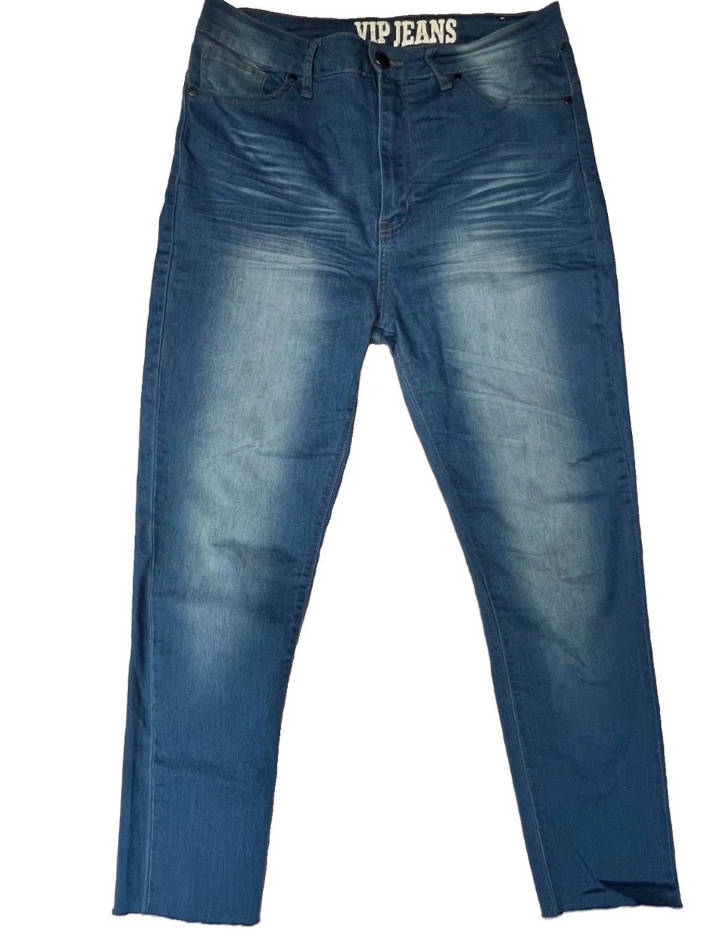 VIP JEANS Women's Blue High Rise Skinny Jeans Faded Whiskering Raw Hem Size 13